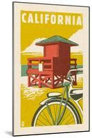 California - Lifeguard Tower Woodblock-Lantern Press-Mounted Art Print