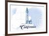 California - Lighthouse - Blue - Coastal Icon-Lantern Press-Framed Premium Giclee Print