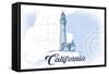California - Lighthouse - Blue - Coastal Icon-Lantern Press-Framed Stretched Canvas