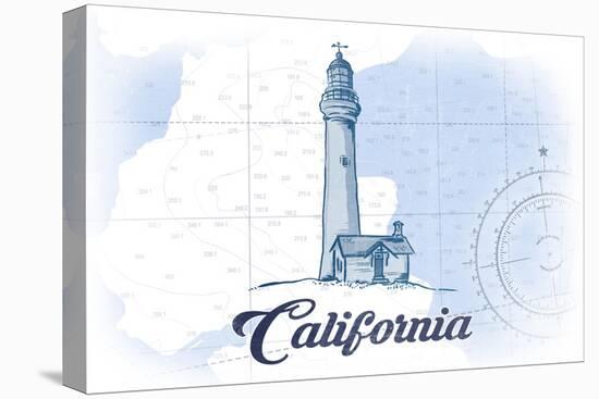 California - Lighthouse - Blue - Coastal Icon-Lantern Press-Stretched Canvas