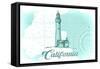 California - Lighthouse - Teal - Coastal Icon-Lantern Press-Framed Stretched Canvas