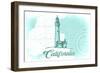 California - Lighthouse - Teal - Coastal Icon-Lantern Press-Framed Art Print