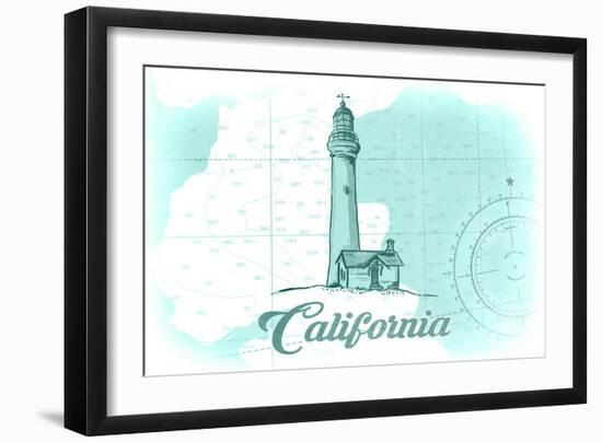 California - Lighthouse - Teal - Coastal Icon-Lantern Press-Framed Art Print