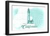 California - Lighthouse - Teal - Coastal Icon-Lantern Press-Framed Art Print