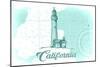 California - Lighthouse - Teal - Coastal Icon-Lantern Press-Mounted Art Print