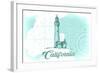 California - Lighthouse - Teal - Coastal Icon-Lantern Press-Framed Art Print