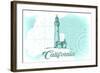 California - Lighthouse - Teal - Coastal Icon-Lantern Press-Framed Art Print