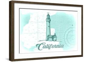 California - Lighthouse - Teal - Coastal Icon-Lantern Press-Framed Art Print