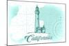 California - Lighthouse - Teal - Coastal Icon-Lantern Press-Mounted Art Print