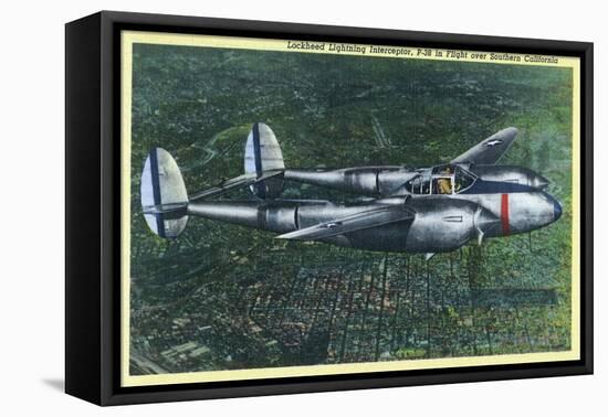 California - Lockheed Lightning Interceptor P-38 in Flight-Lantern Press-Framed Stretched Canvas