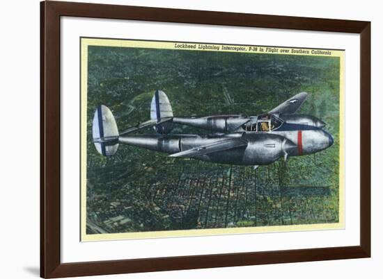 California - Lockheed Lightning Interceptor P-38 in Flight-Lantern Press-Framed Premium Giclee Print