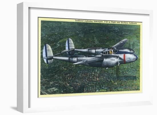 California - Lockheed Lightning Interceptor P-38 in Flight-Lantern Press-Framed Art Print