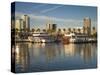 California, Long Beach, Shoreline Village, Marina and City View, USA-Walter Bibikow-Stretched Canvas