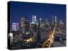 California, Los Angeles, Aerial View of Downtown from West 11th Street, Dusk, USA-Walter Bibikow-Stretched Canvas