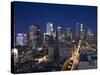 California, Los Angeles, Aerial View of Downtown from West 11th Street, Dusk, USA-Walter Bibikow-Stretched Canvas