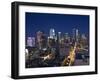 California, Los Angeles, Aerial View of Downtown from West 11th Street, Dusk, USA-Walter Bibikow-Framed Photographic Print