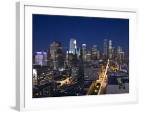 California, Los Angeles, Aerial View of Downtown from West 11th Street, Dusk, USA-Walter Bibikow-Framed Photographic Print