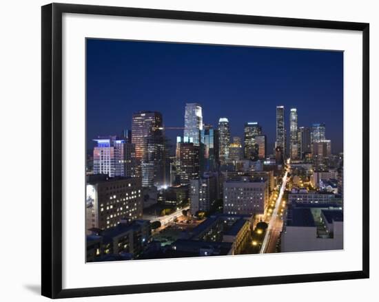 California, Los Angeles, Aerial View of Downtown from West 11th Street, Dusk, USA-Walter Bibikow-Framed Photographic Print