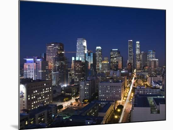 California, Los Angeles, Aerial View of Downtown from West 11th Street, Dusk, USA-Walter Bibikow-Mounted Photographic Print