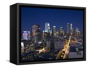 California, Los Angeles, Aerial View of Downtown from West 11th Street, Dusk, USA-Walter Bibikow-Framed Stretched Canvas
