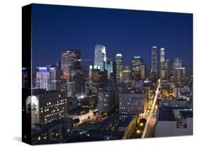 California, Los Angeles, Aerial View of Downtown from West 11th Street, Dusk, USA-Walter Bibikow-Stretched Canvas