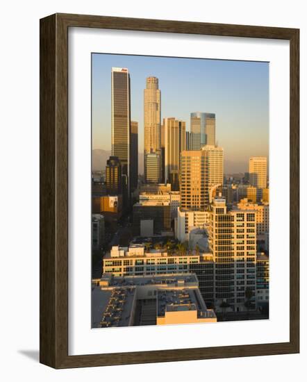 California, Los Angeles, Aerial View of Downtown from West 11th Street, Sunset, USA-Walter Bibikow-Framed Photographic Print