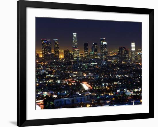 California, Los Angeles, City Lights and Downtown District Skyscrapers, USA-Christian Kober-Framed Photographic Print