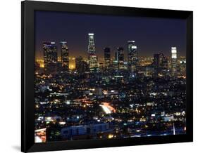 California, Los Angeles, City Lights and Downtown District Skyscrapers, USA-Christian Kober-Framed Photographic Print