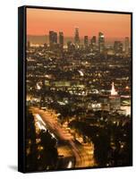 California, Los Angeles, Downtown and Hollywood Freeway 101 from Hollywood Bowl Overlook, USA-Walter Bibikow-Framed Stretched Canvas