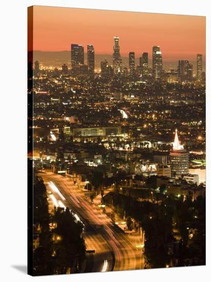 California, Los Angeles, Downtown and Hollywood Freeway 101 from Hollywood Bowl Overlook, USA-Walter Bibikow-Stretched Canvas