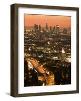 California, Los Angeles, Downtown and Hollywood Freeway 101 from Hollywood Bowl Overlook, USA-Walter Bibikow-Framed Photographic Print