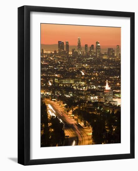 California, Los Angeles, Downtown and Hollywood Freeway 101 from Hollywood Bowl Overlook, USA-Walter Bibikow-Framed Photographic Print