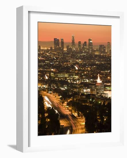 California, Los Angeles, Downtown and Hollywood Freeway 101 from Hollywood Bowl Overlook, USA-Walter Bibikow-Framed Photographic Print