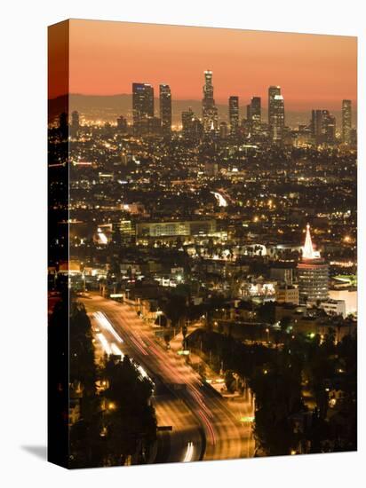 California, Los Angeles, Downtown and Hollywood Freeway 101 from Hollywood Bowl Overlook, USA-Walter Bibikow-Stretched Canvas