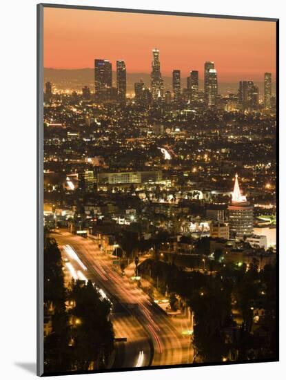 California, Los Angeles, Downtown and Hollywood Freeway 101 from Hollywood Bowl Overlook, USA-Walter Bibikow-Mounted Photographic Print