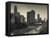 California, Los Angeles, Downtown and Rt, 110 Harbor Freeway, USA-Walter Bibikow-Framed Stretched Canvas