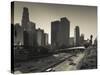 California, Los Angeles, Downtown and Rt, 110 Harbor Freeway, USA-Walter Bibikow-Stretched Canvas