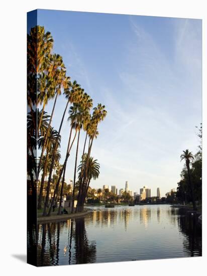 California, Los Angeles, Downtown District Skyscrapers Behind Echo Park Lake, USA-Christian Kober-Stretched Canvas