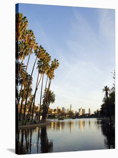 California, Los Angeles, Downtown District Skyscrapers Behind Echo Park Lake, USA-Christian Kober-Stretched Canvas