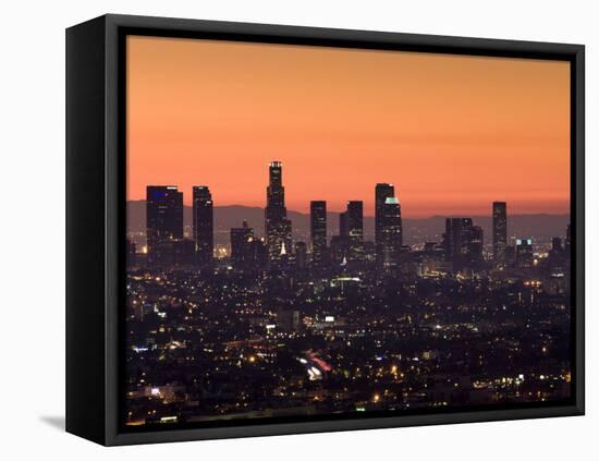 California, Los Angeles, Downtown from Hollywood Bowl Overlook, Dawn, USA-Walter Bibikow-Framed Stretched Canvas