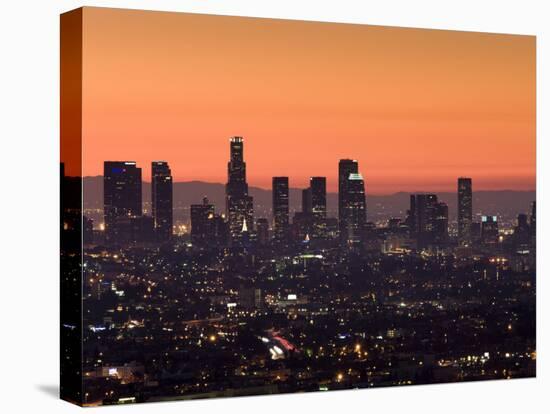 California, Los Angeles, Downtown from Hollywood Bowl Overlook, Dawn, USA-Walter Bibikow-Stretched Canvas