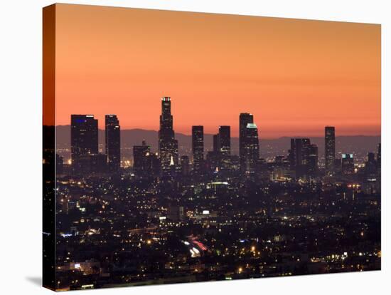 California, Los Angeles, Downtown from Hollywood Bowl Overlook, Dawn, USA-Walter Bibikow-Stretched Canvas