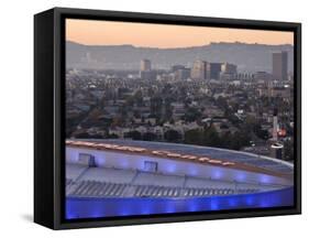 California, Los Angeles, Downtown, Roof of Staple Center and Hollywood, USA-Walter Bibikow-Framed Stretched Canvas
