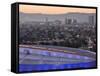California, Los Angeles, Downtown, Roof of Staple Center and Hollywood, USA-Walter Bibikow-Framed Stretched Canvas