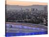 California, Los Angeles, Downtown, Roof of Staple Center and Hollywood, USA-Walter Bibikow-Stretched Canvas