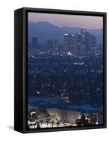 California, Los Angeles, Downtown View from Baldwin Hills, Dawn, USA-Walter Bibikow-Framed Stretched Canvas