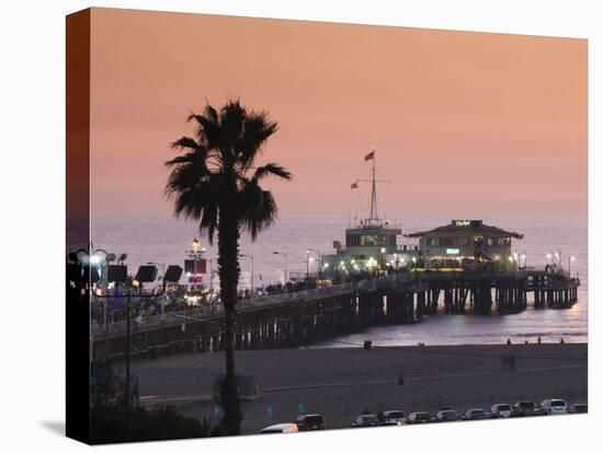 California, Los Angeles, Santa Monica, Santa Monica Pier, Dusk, USA-Walter Bibikow-Stretched Canvas