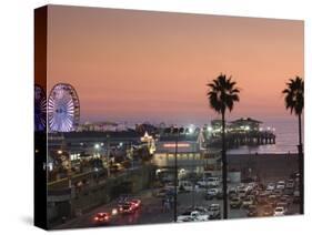 California, Los Angeles, Santa Monica, Santa Monica Pier, Dusk, USA-Walter Bibikow-Stretched Canvas