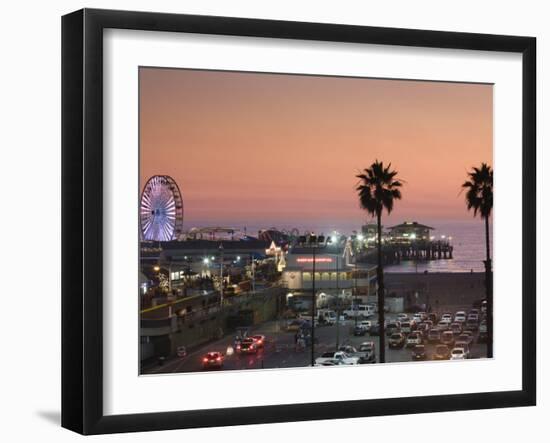 California, Los Angeles, Santa Monica, Santa Monica Pier, Dusk, USA-Walter Bibikow-Framed Photographic Print