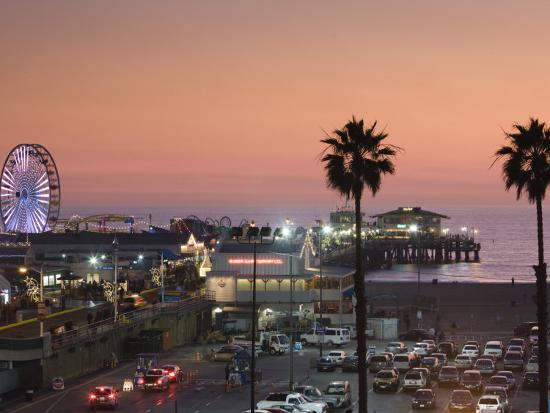 'California, Los Angeles, Santa Monica, Santa Monica Pier, Dusk, USA ...